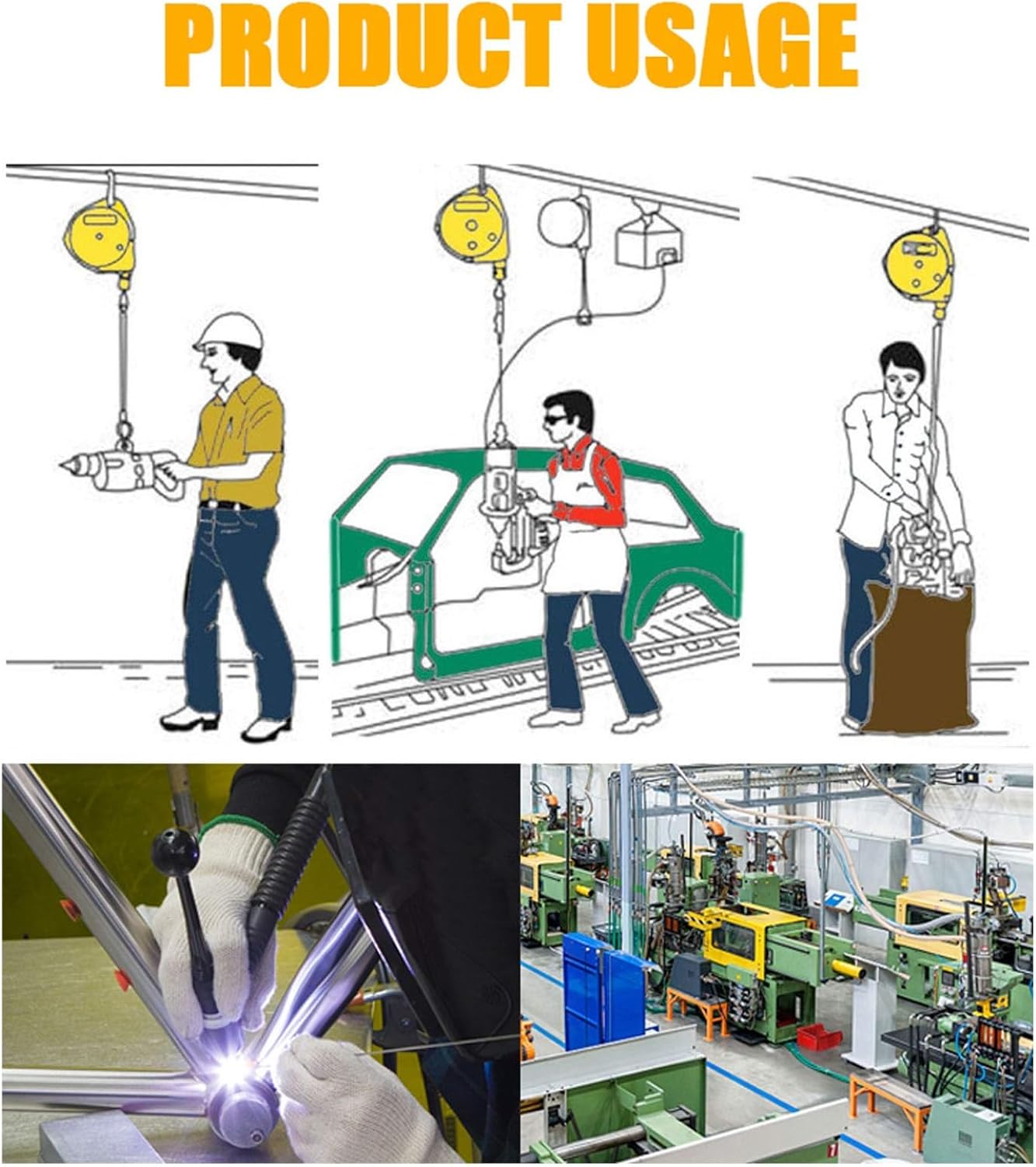 Adjustable Retractable Spring Balancer with Self-Locking Function - 1pc Hanging Holder for Construction & Workshops, Supports 5-9KG Heavy Tools