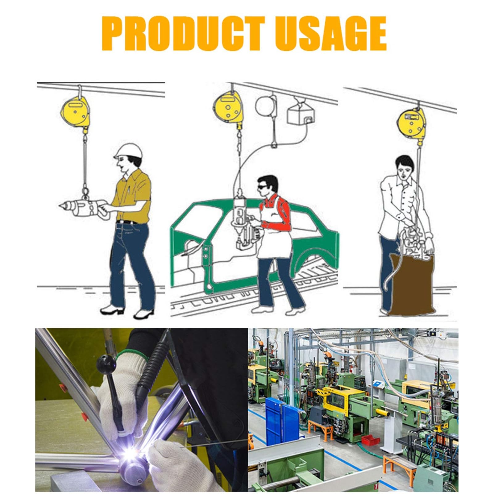 1 bilanciatore a molla retrattile - Bilanciatore con gancio e fune metallica for una maggiore efficienza lavorativa e riduzione dell'affaticamento(1-3kg)