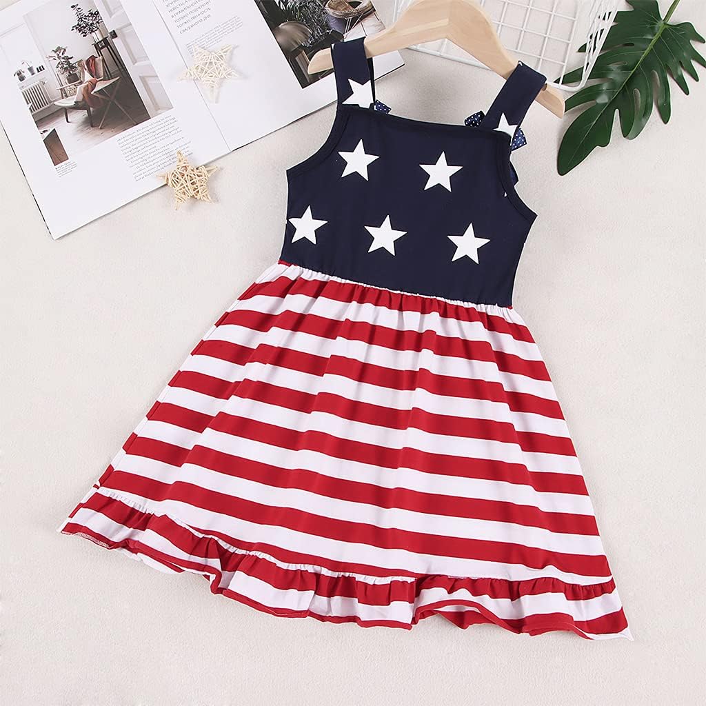 CM C&M WODRO Toddler Baby Girl 4th of July Clothes Straps Outfit Stars and Stripes Bow-Knot Dress Independence Day Slip Dress