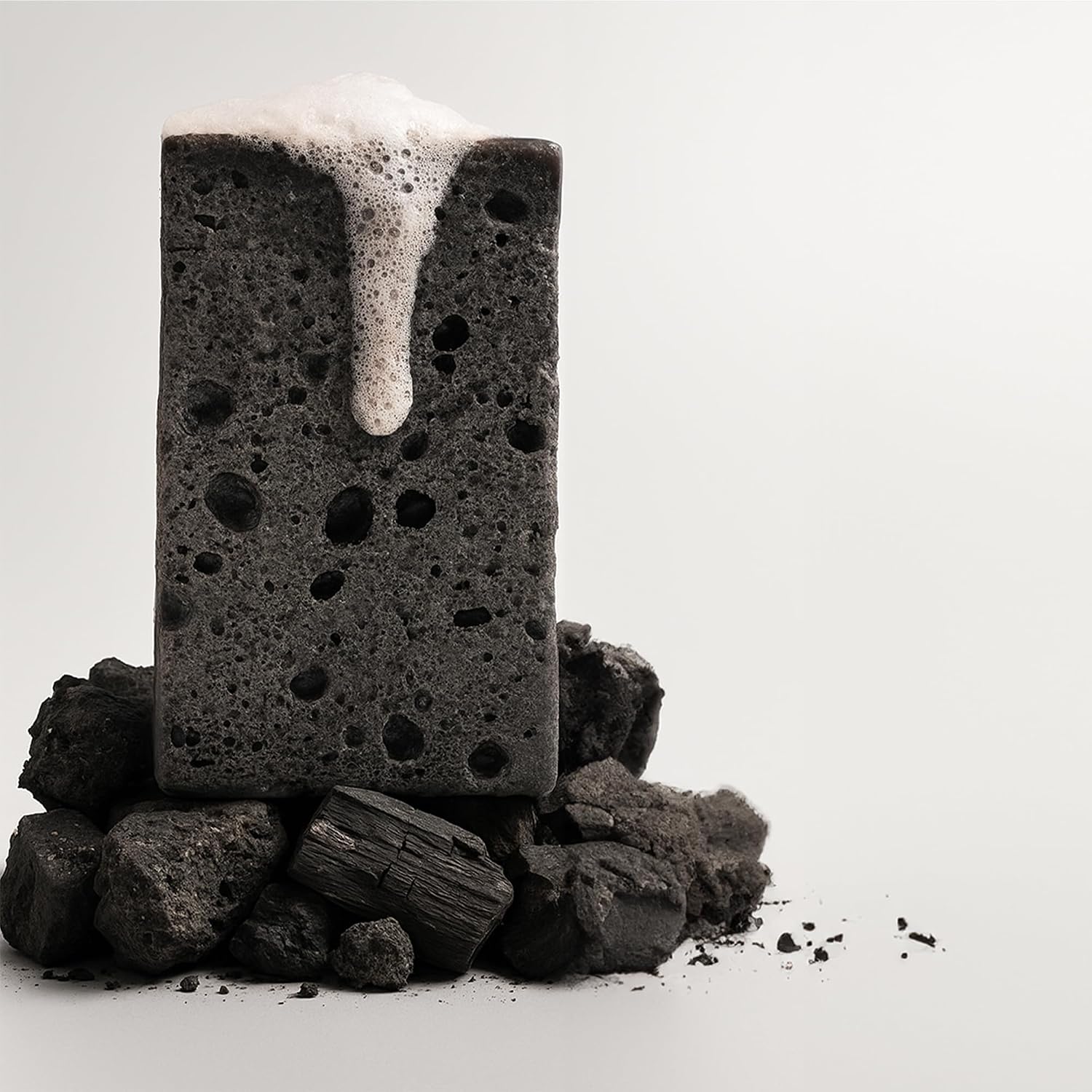 T.Taio Esponjabon Charcoal Soap Sponge - Cleansing Shower Scrubber - Cleaning Bath Wash Scrub - Oil Removal - Massage & Lather Foot, Elbow, & Face - Bathroom Accessories - Charcoal, Mini Soap Included