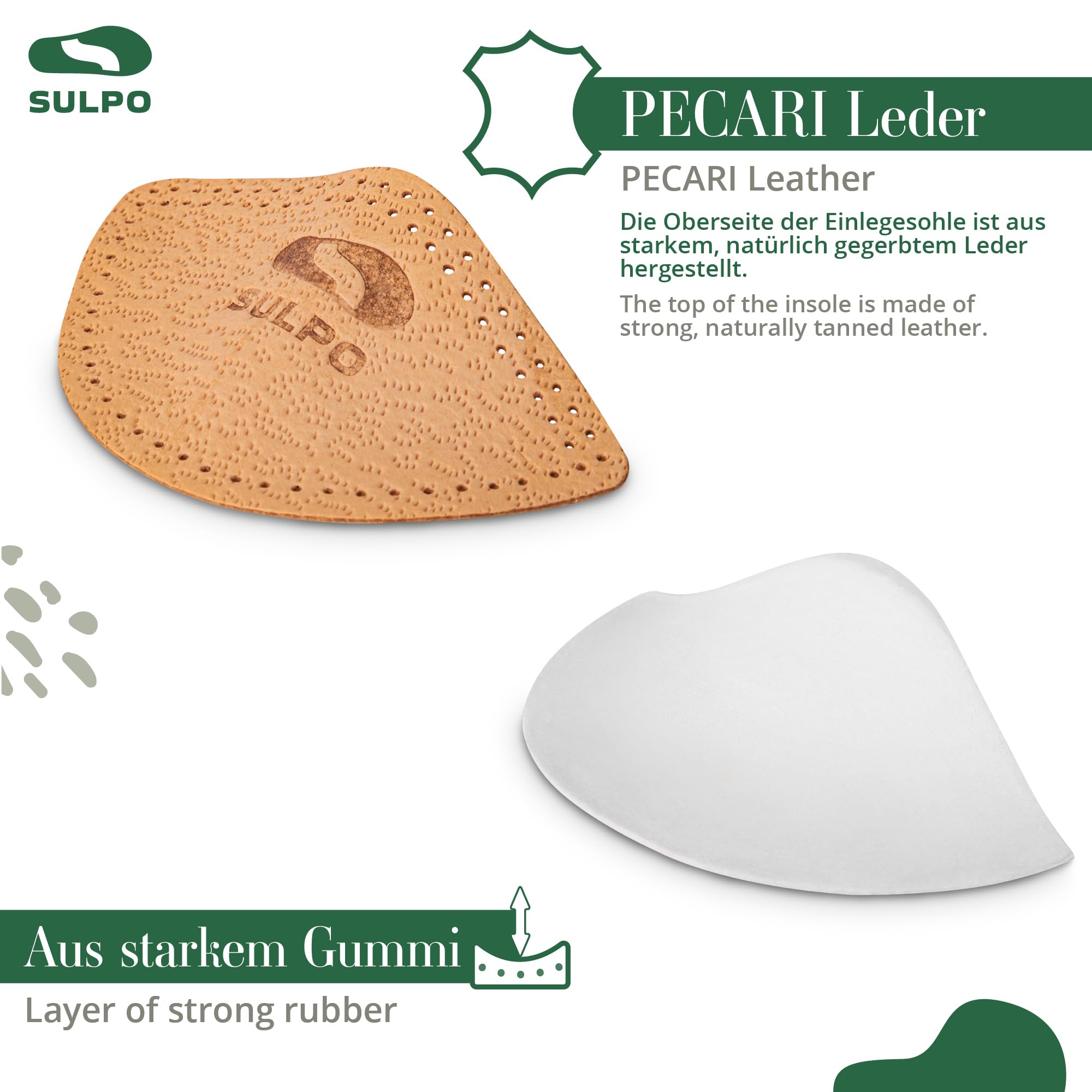 SULPO Solette ortopediche a cuneo - Solette scarpe - Solette in vera pelle per piedi piatti - Plantare piede piatto - Supporto dell'arco longitudinale - Supporto arco plantare - Metatarsale - 38-40