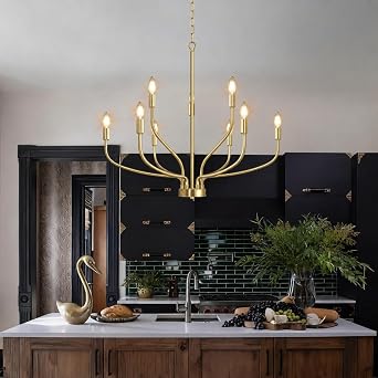 30 Gold Chandelier, 9-Light Modern Farmhouse Chandelier for Dining Room Lighting Fixtures Hanging, Candle Chandelier Light for Living Room, Kitchen Island, Bedroom and Entryway (Bulbs Not Included)