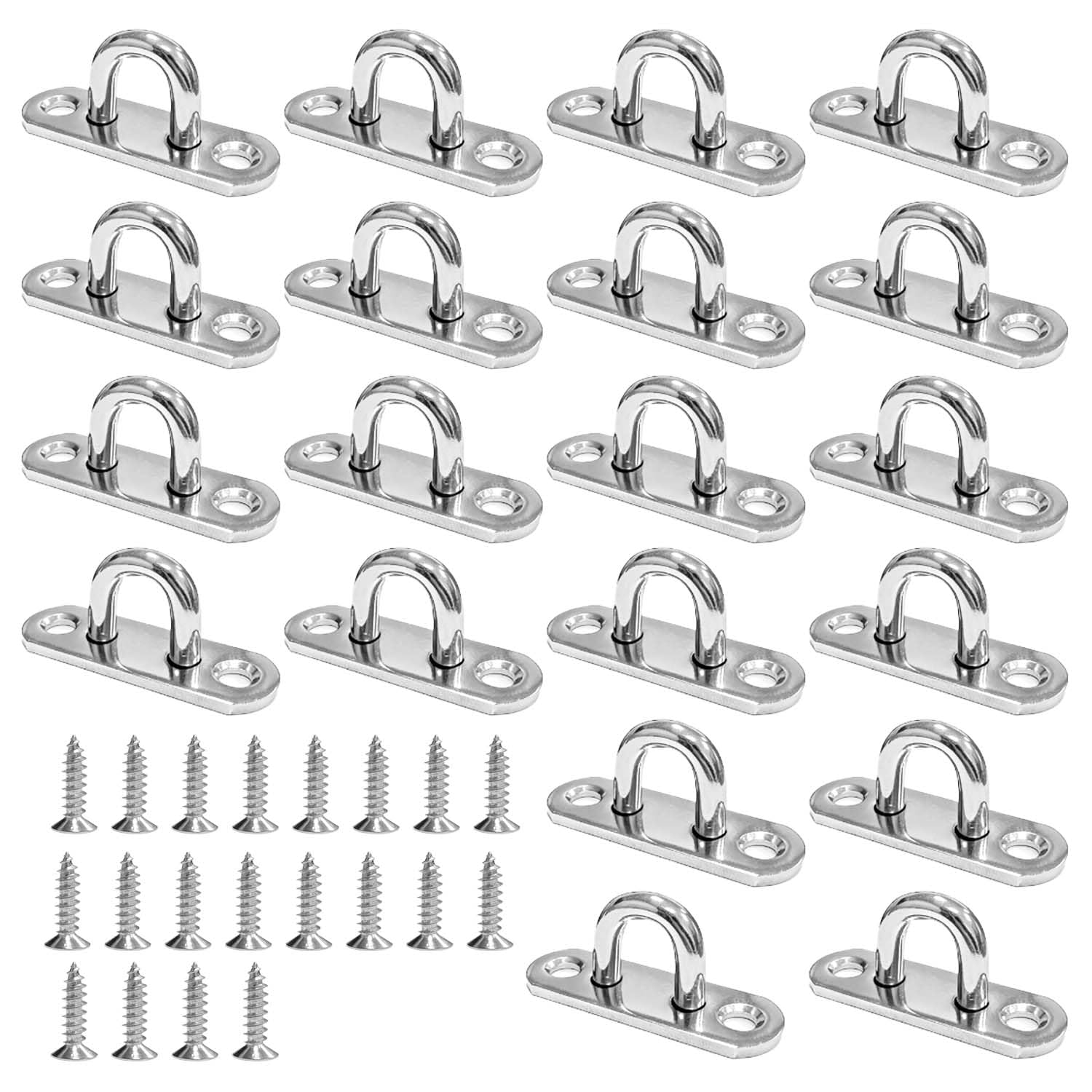 20 pezzi M5 Piastra Ad Occhiello in Acciaio Inox, piastre ad occhiello per appendere oggetti, Ganci di Fissaggio per Oggetti Sospesi, Tende da Sole (con viti)