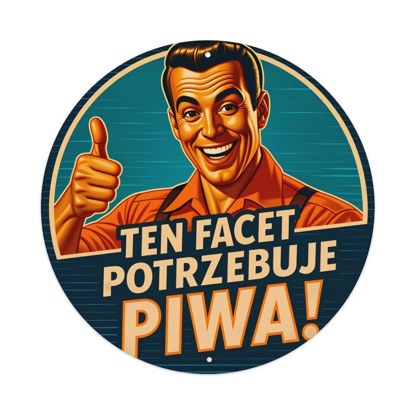Wmlzdnwr Vintage Man Giving Thumb Up With Beer Text Round Tin Sign,Retro Wall Art,Metal Poster For Home, Bar, Garage, Cafe, Rustic Indoor & Outdoor Decor, 8X8 Inches