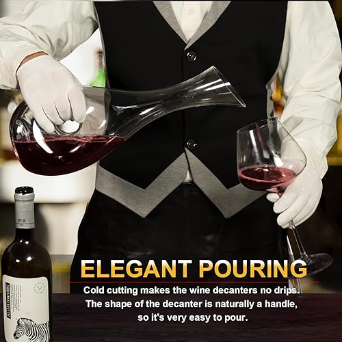 Miniatura 3 de Decantador de vino con tapón de corcho y cepillo soplado a mano, sin plomo, cristal de cristal con forma de caracol, jarra para vino, gran regalo