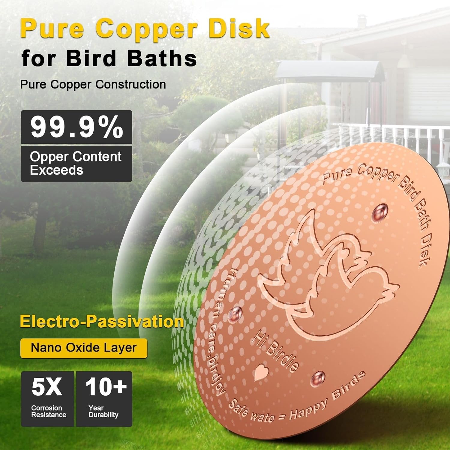 Pure Copper Bird Bath Disk, 99.9% Copper Content, Water Purifying Plate with Nano Oxide Layer (3 Pieces)