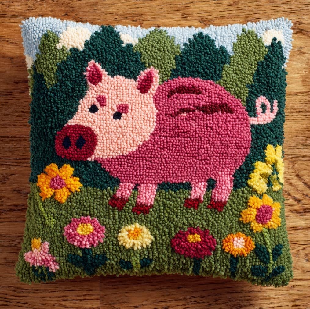 AxiangziK Latch Hook Pillow Case Kits,Wild Boar and Flowers