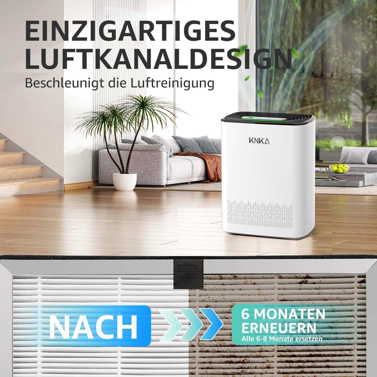 KNKA Ersatzfilter für APH3000 Luftreiniger, 2er-Pack HEPA Aktivkohle Entfernt 99,97% Staub Pollen Gerüche
