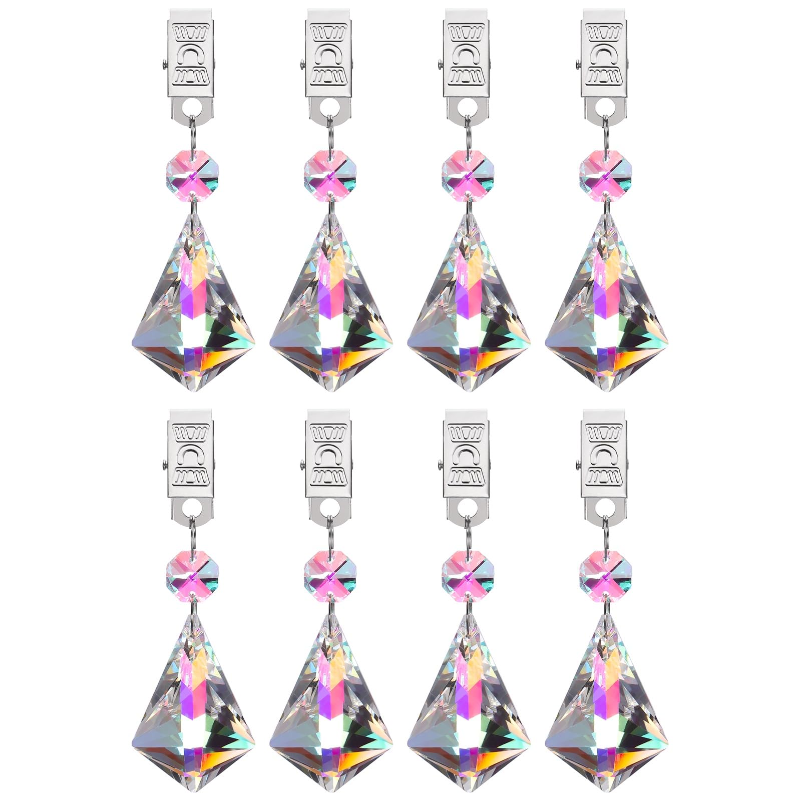 sourcing map 8Pcs Tablecloth Weights, Crystal Table Cover Weights with Metal Clips, Clear Rhinestone Shape Pendant Curtain Weight for Outdoor Picnic Garden Table Decoration(AB Color)