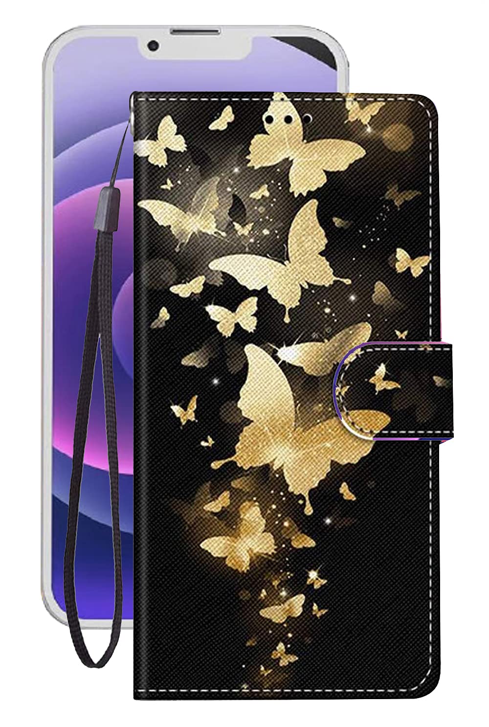 IvachellCompatible with iPhone 13 Pro Max Case Wallet 13promax Hard Cover Phone Cases PU Leather Flip Butterfly Protective Bumper 6.7 inch(Black)