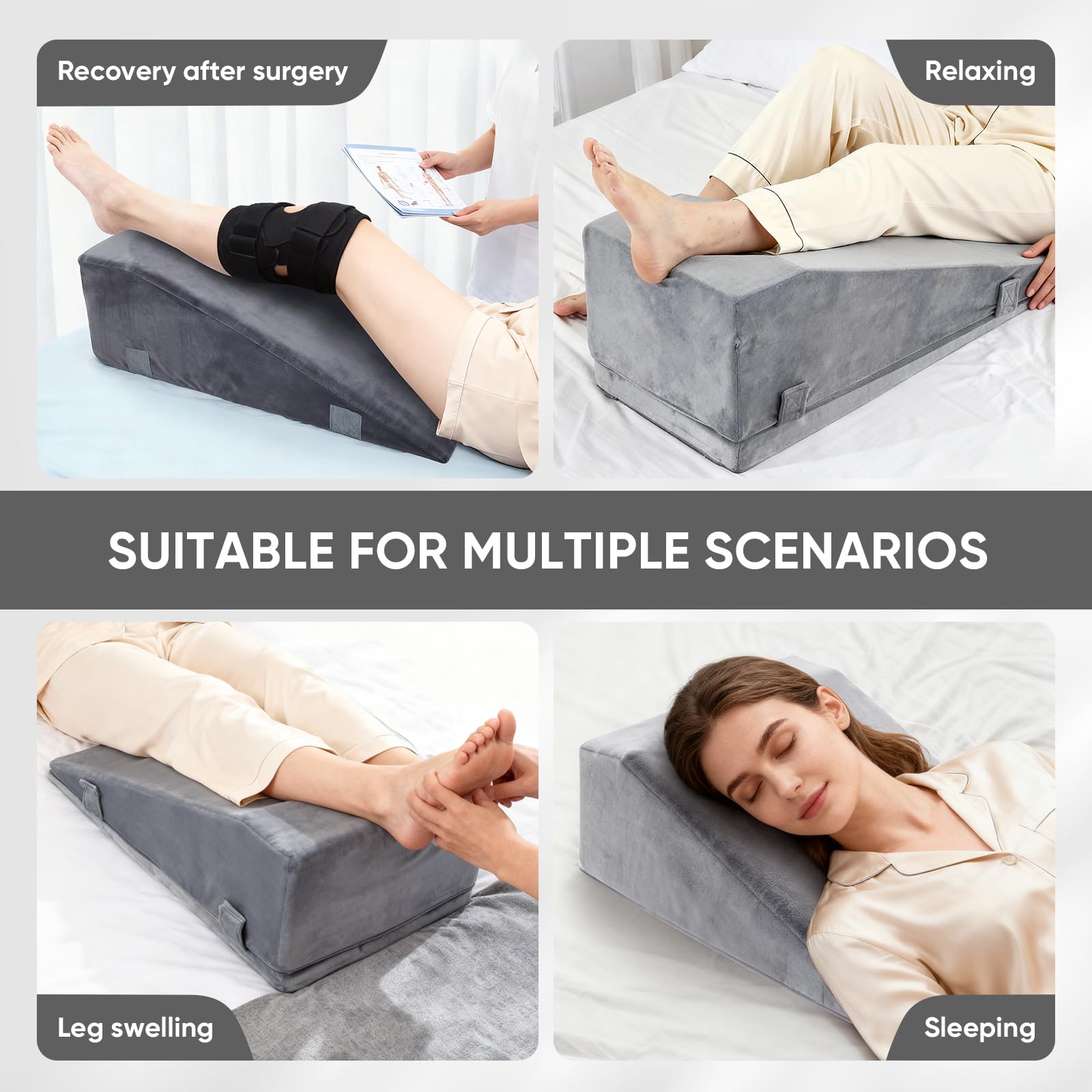 Almohada ortopédica para venas de altura ajustable, para alivio de la rodilla y alivio del dolor después de la cirugía, promover la circulación sanguínea, hecha de espuma premium para una