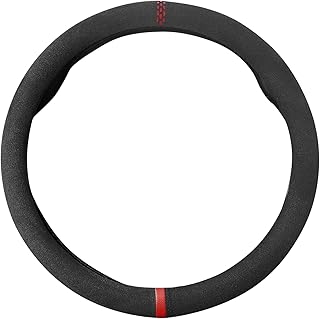 ZATOOTO Car Steering Wheel Cover, Thin Suede Steering Wheel Cover with Soft Touch, Non-Slip & Sport, Universal Size 37-38 cm / 14.5-15 inches, Black