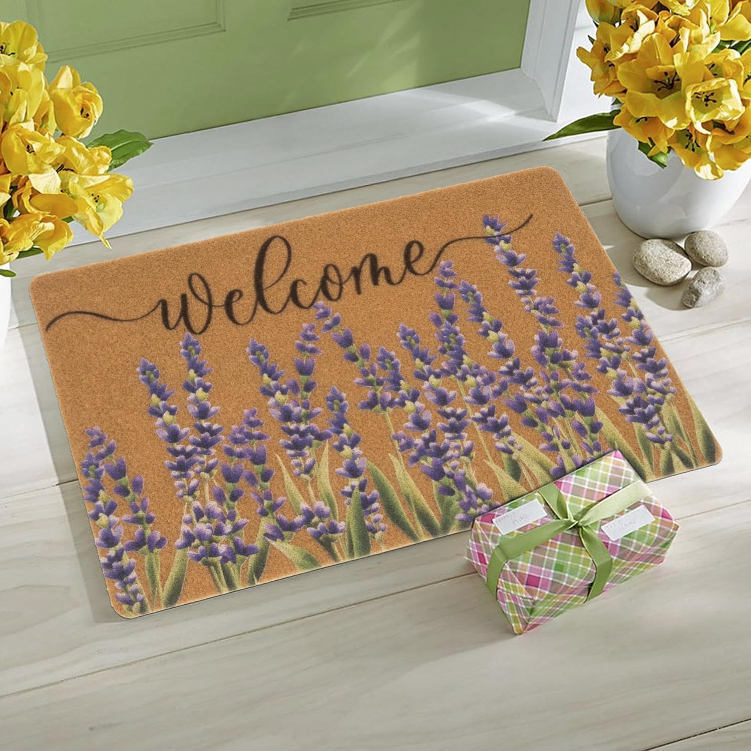 CaySep Spring Lavender Welcome Door Mat Floral Decorative Doormat Farmhouse Floor Rug Switch Mat for Home Indoor Outdoor Decorations 43 x 74 CM