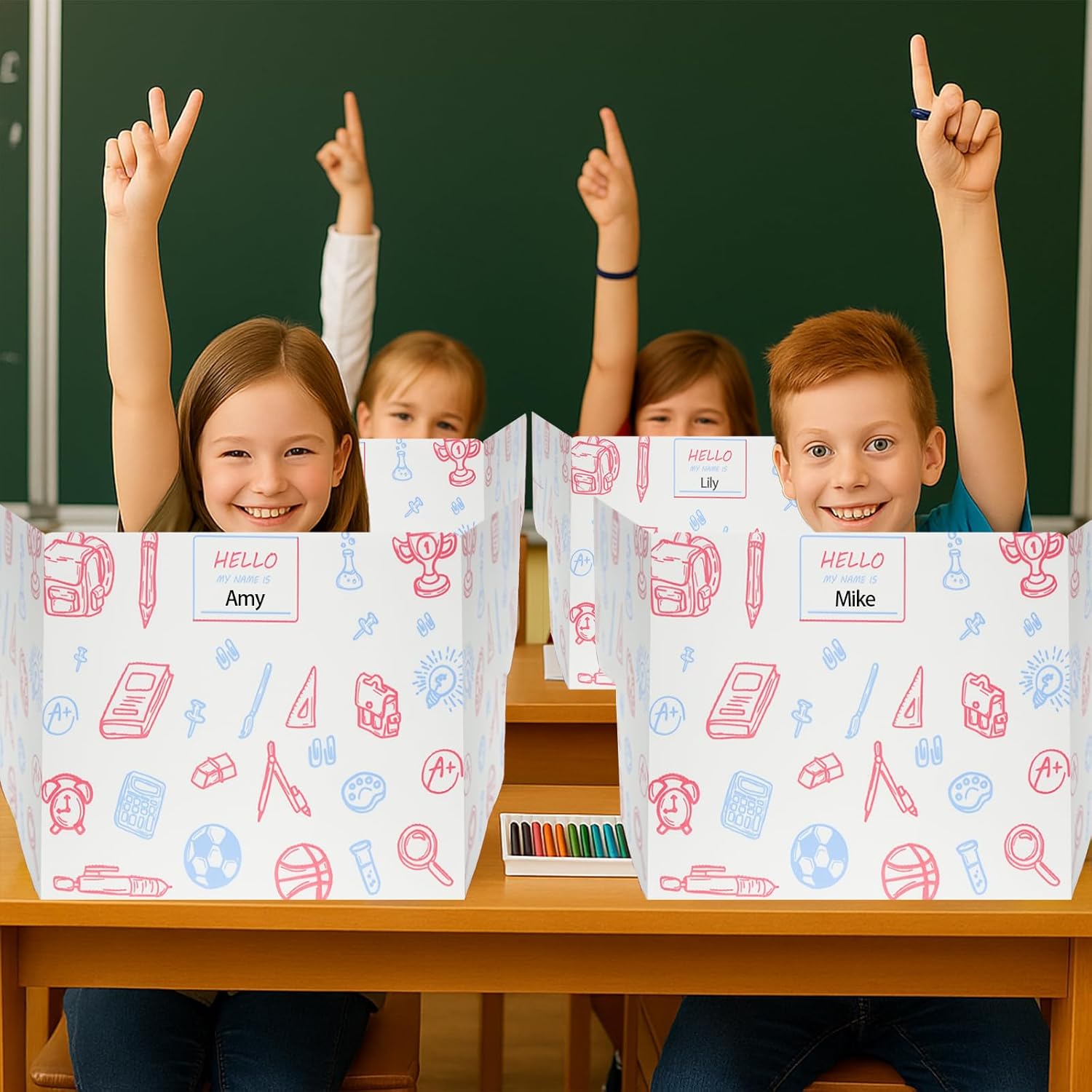 25-Pack Desk Dividers for Students with Privacy Shields, Ergonomic Arms Cutouts & Erasable Name Frames - Waterproof & Easy-to-Clean Test Dividers for Classroom, Exams, Office (White)