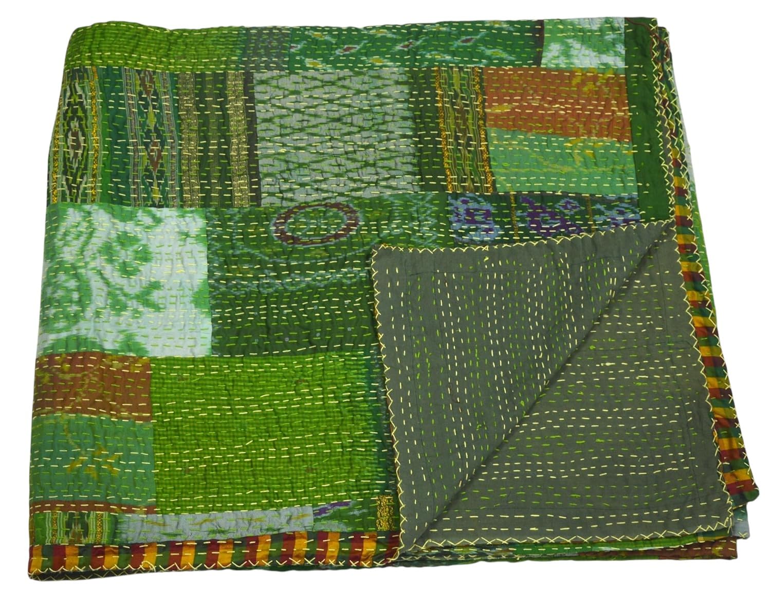 Indische Kantha-Steppdecke, Patchwork, Vintage, Doppelgröße, Überwurf