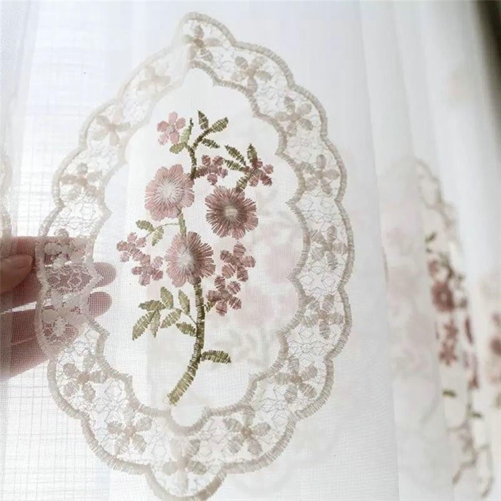 Gualiy Rideau Salon Lot de 2 Voilage, Rideaux Rose 107x244CM Rideau de Chambre Fleurs Brodé Rideau pour Chambre Salon