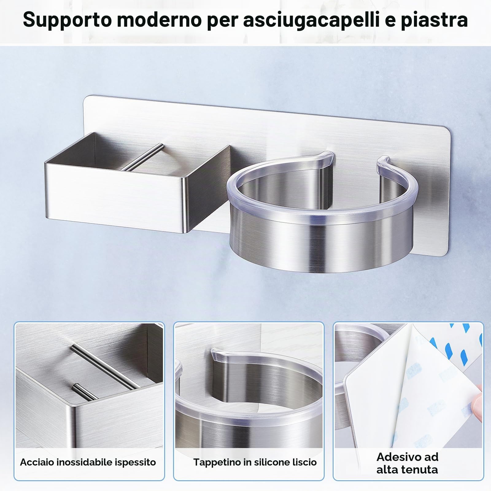 YYBO Porta phon e Piastra, Porta Piastra per Capelli, Porta Phone Bagno da Muro, Porta asciugacapelli da Parete Autoadesivo, Supporto per asciugacapelli per Camere da Letto e Barbiere