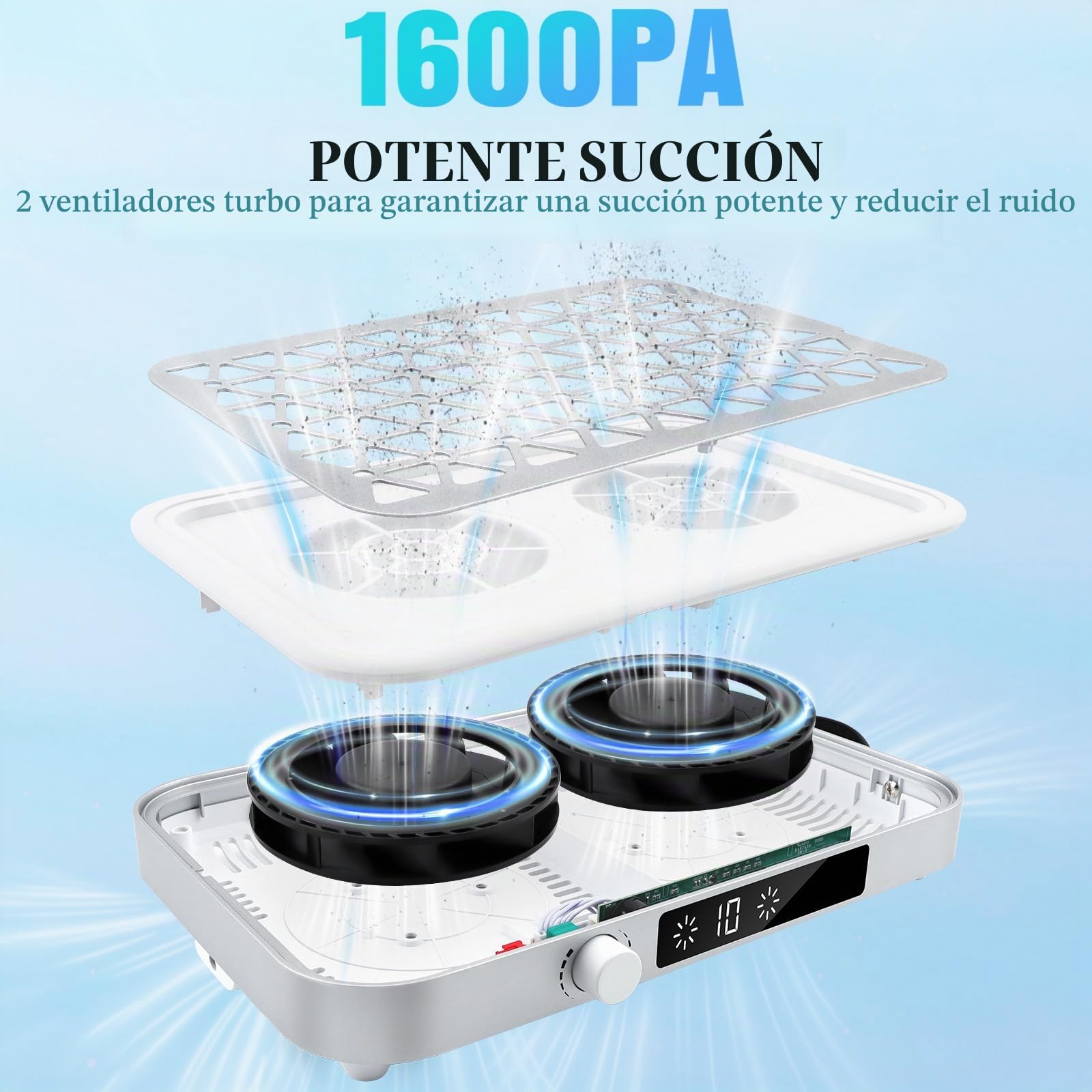 EBANKU Aspirador de polvo Profesional 48W, 8400RPM Colector de Uñas | 10 Velocidades, 30PCS Filtros Desechables, Moderno y Ligero, para Manicura en Salón o Hogar
