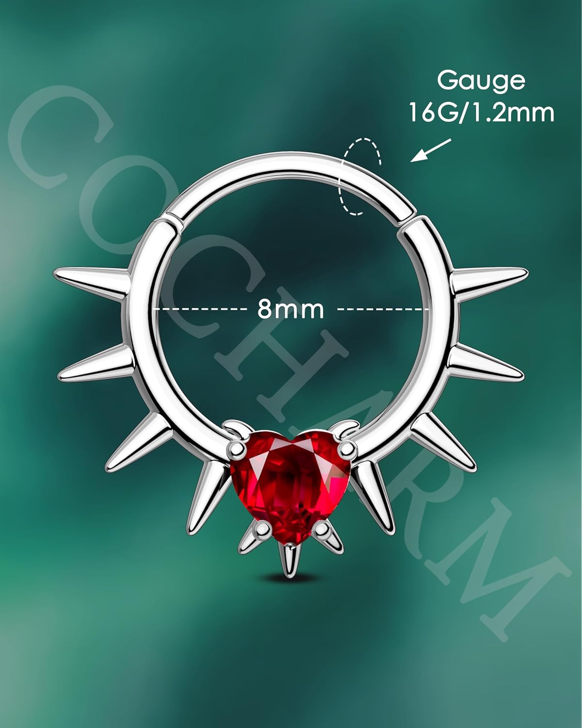 COCHARM Septum Rings, 16G Spike With Heart Septum Jewelry, Surgical Steel Helix Daith Earrings for Women Men, Rook Daith Piercing Jewelry - Image 3
