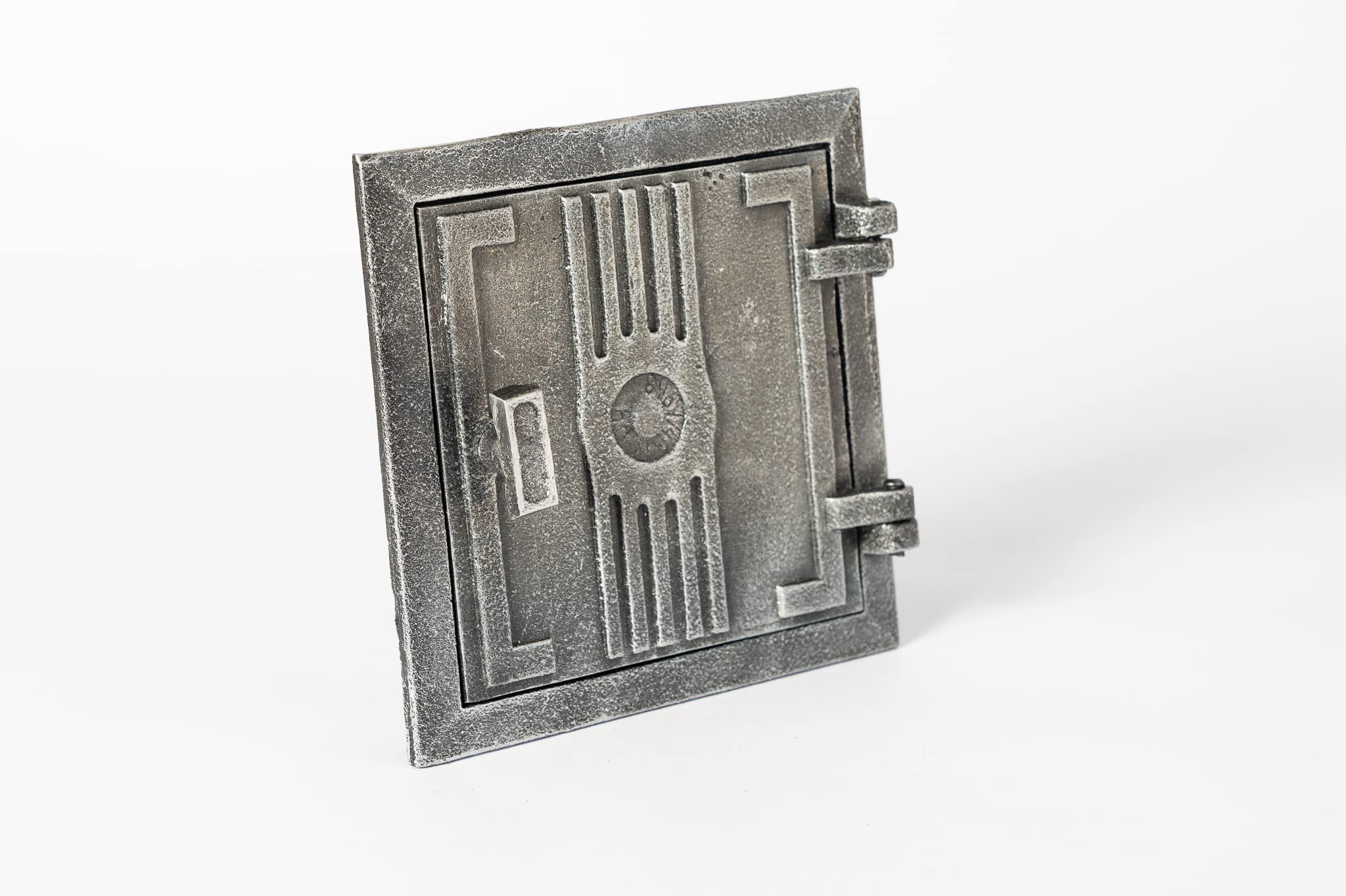 SEZAM Porta di ispezione per forni in ghisa 17 x 3,5 x 17 cm, porta del camino - ribalta - sportello di sgombero, per forni, forni e caminetti - verniciato argento antico