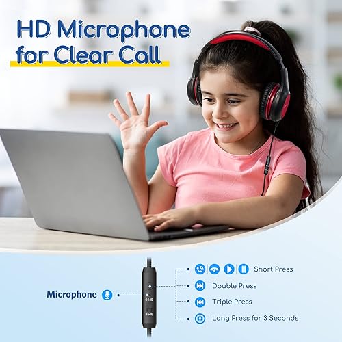 Miniatura 2 de EarFun K1 - Auriculares para niños con cable con micrófono, 8594 dB de límite de volumen para niños, auriculares portátiles con cable con puerto