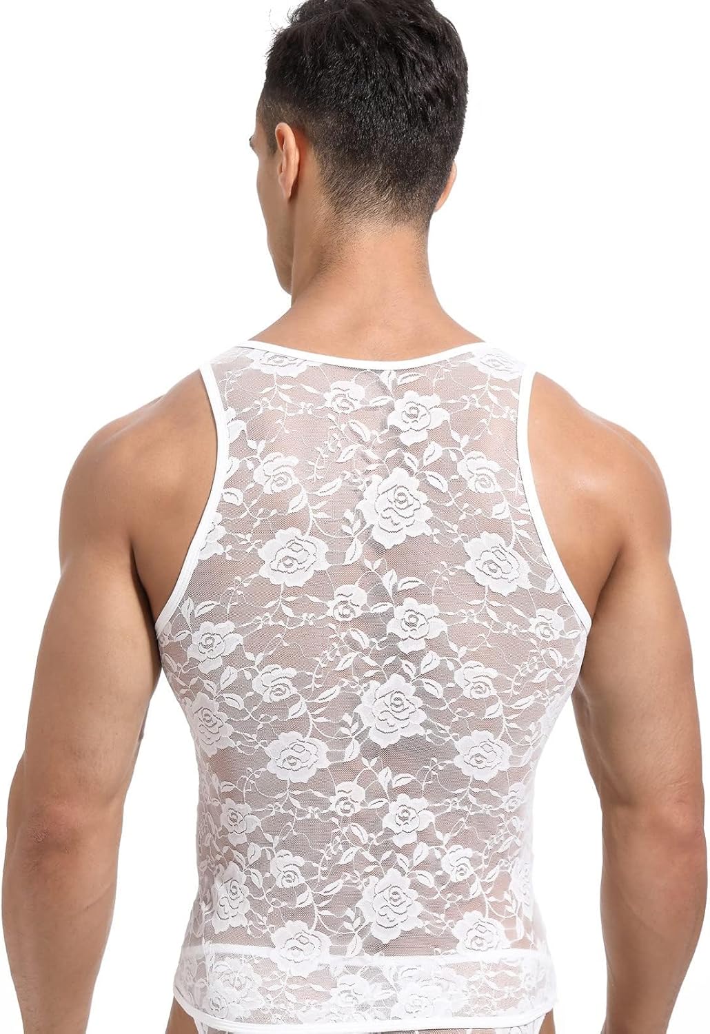 Men Lace Shirt See Through Tank Top Sleeveless Fishnet Sheer Underwear Sissy Lingerie for Crossdressers - Image 2