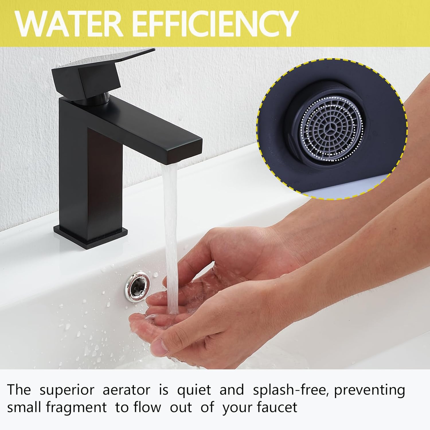 SHACO Black Single Hole Bathroom Faucet, Stainless Steel Single Handle Vanity Sink Faucet with Pop Up Drain and Supply Line, SC-YH1301B-SHBS
