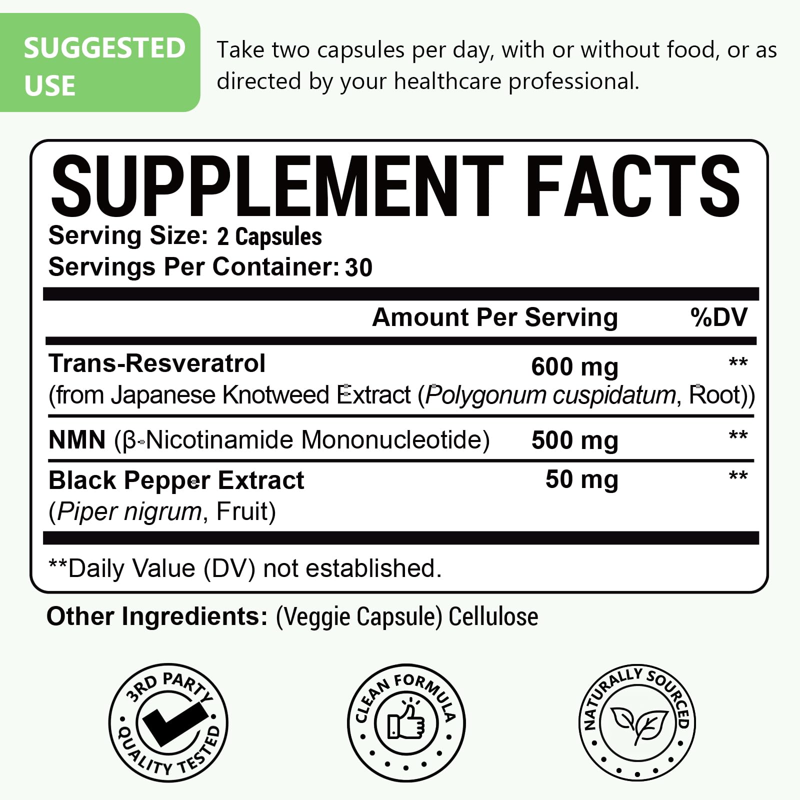 99% Pure NMN Resveratrol 1150mg per Serving, 3-in-1 NMN Supplement, 60 Caps — Amazon image 9