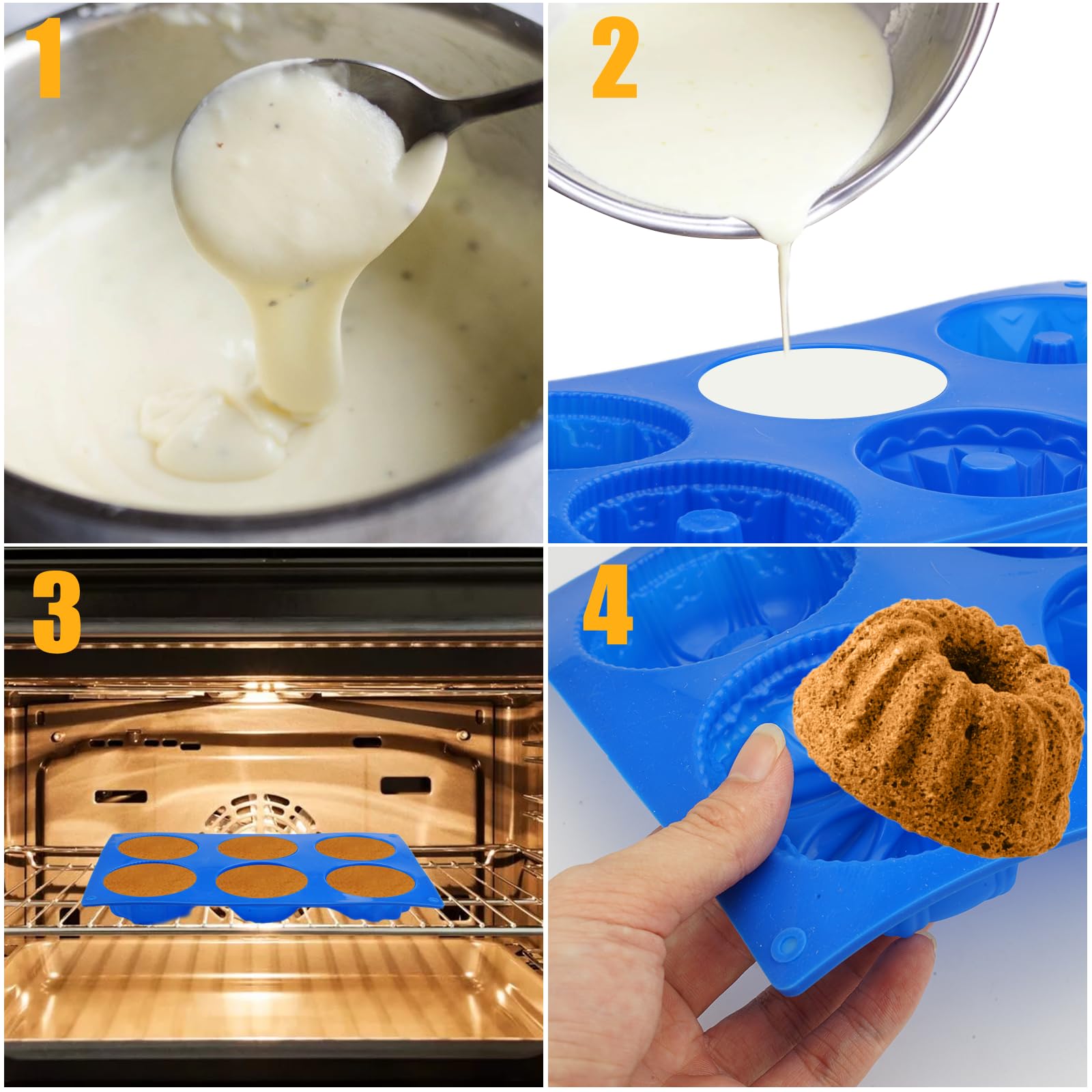 Lot De 3 Moules à Kouglof Silicone - 6 Cavités - Antiadhésif Pour Pâtisserie