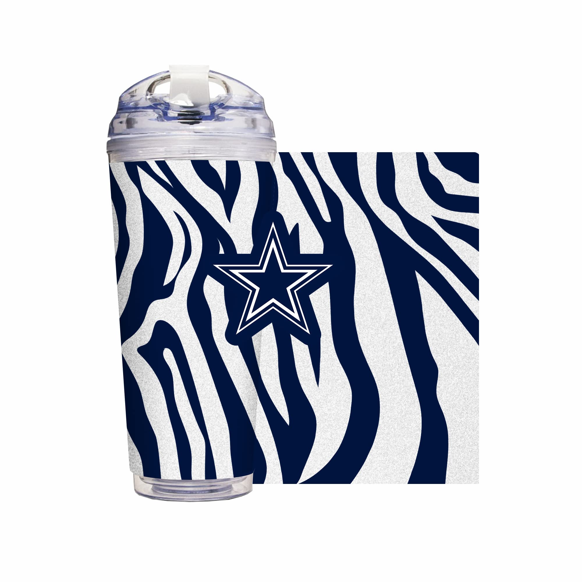Rico Industries NFL Football Glitter 24oz Acrylic Glitter Tumbler with Hinged Lid, Officially Licensed Double Wall Tumbler with Straw