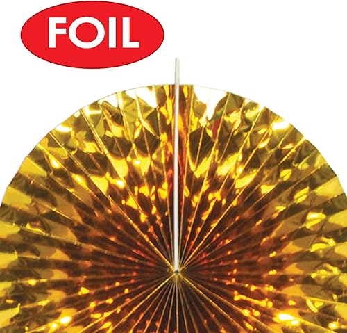 Miniatura 3 de Beistle 10 abanicos decorativos redondos de papel negro y dorado y lámina metálica para Nochevieja, premios, decoraciones nocturnas, suministros de