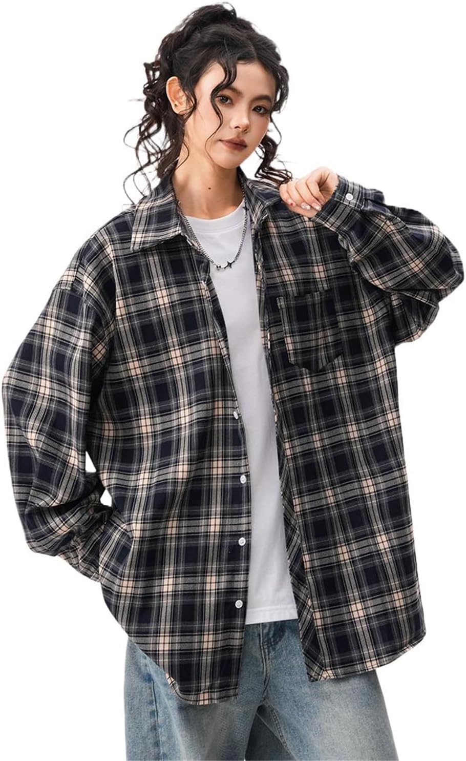 Women's Vintage Plaid Long Sleeve Shirt Summer Lightweight Cover-Up Shirts for Women