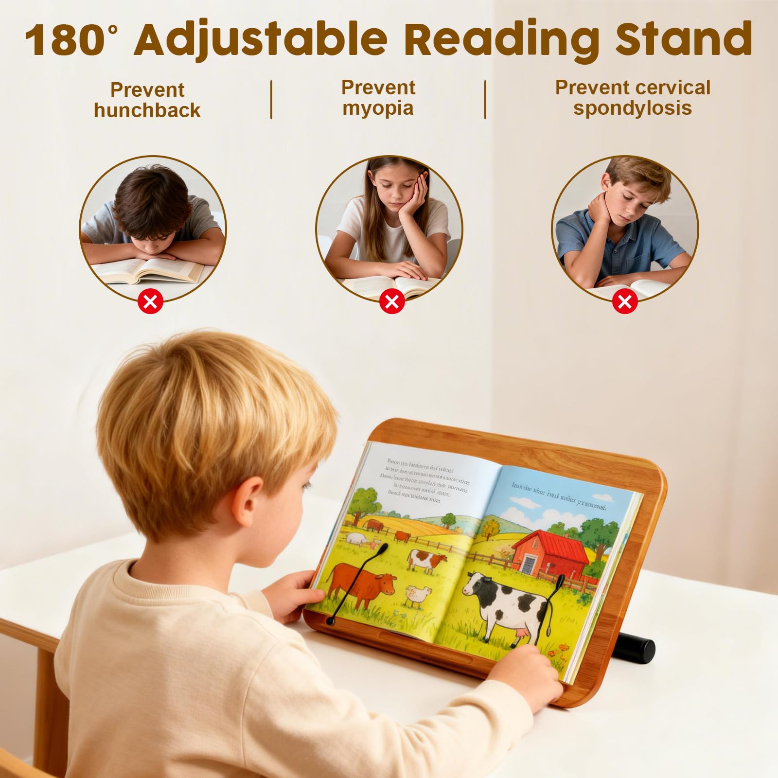 2 in 1 Verstellbarer Buchständer - Dual-Use Boden- und Tisch-Buchhalter, Höhenverstellbar 50 cm bis 130cm, Laptop-Bodenständer mit elastischen Seitenklammern für Kochbücher (Braun)
