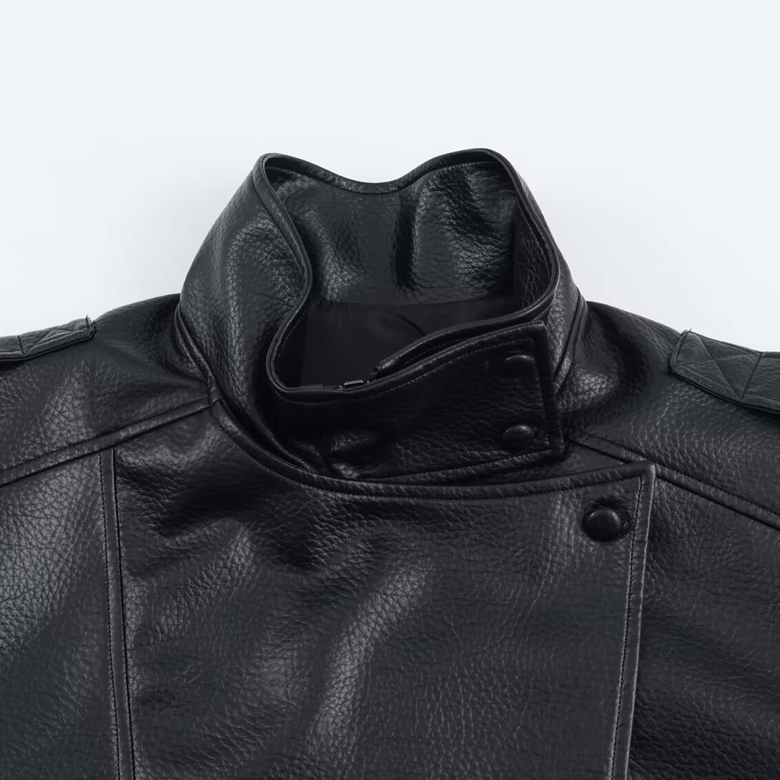 Generisch Chaqueta de piel para mujer, retro, cuello alto, abrigo corto, chaqueta de piel sintética, moderna para otoño e invierno, manga larga, abrigo de moto, chaqueta de entretiempo, chaqueta