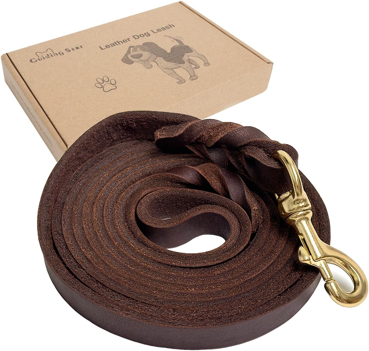 Guiding Star Leather Dog Leash 8ft, Dog Leashes for Dogs Heavy Duty, Soft Braided Handmade Leather Training Leash for Small & Medium Dogs (8ftx1/2inch, Brown)