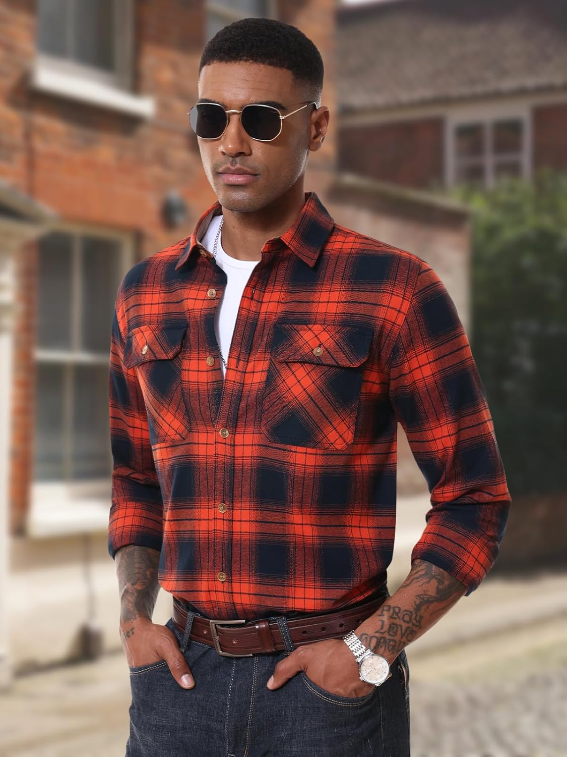 MAGNIVIT Flannel Shirt for Men Plaid Button Down Shirt Casual Lightweight Cotton Shirt with 2 Chest Pockets - Image 4