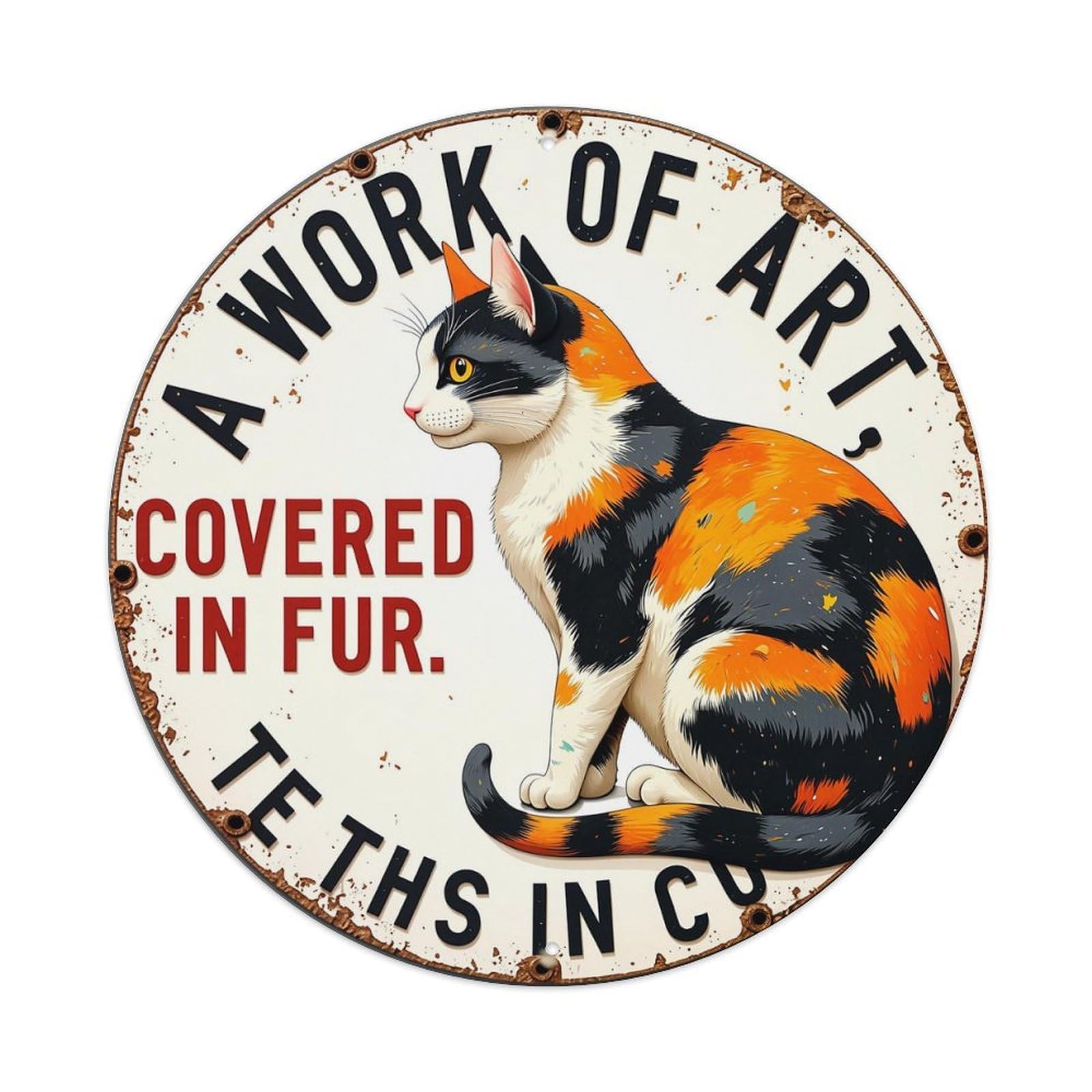 Cat Art Fur Pattern Sign Retro Metal Sign Round Tin Sign, Vintage Decor Art Poster for Bar, Home, Man Cave, Kitchen, Laundry Room Gift 8x8Inch