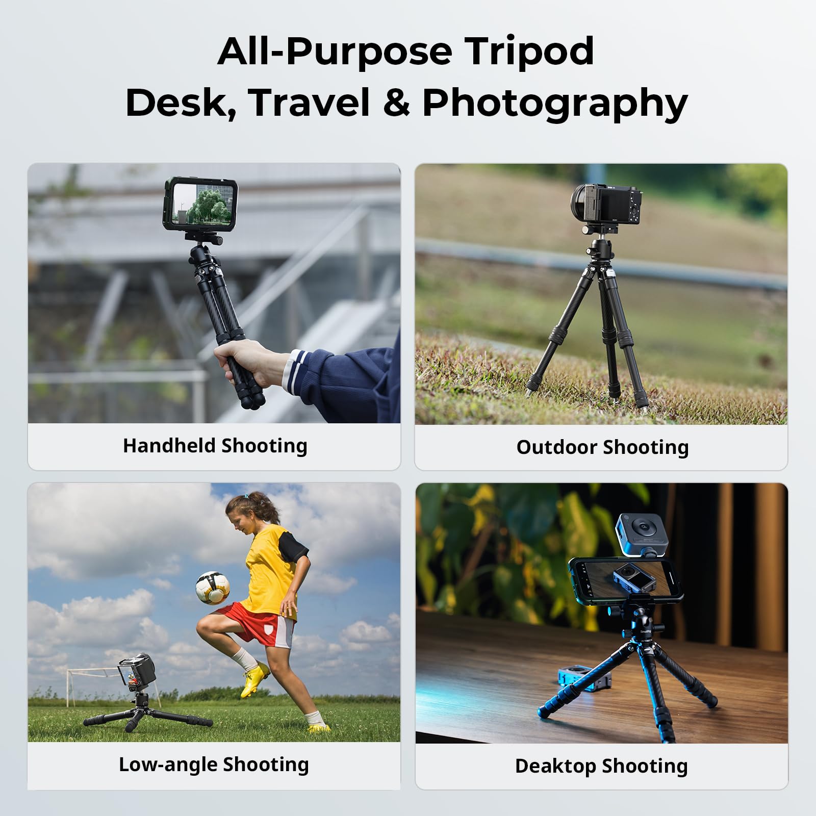 SMALLRIG Mini Treppiede da Tavolo in Fibra di Carbonio, Kit Treppiede da 15,5'' / 39,5 cm con Testa a Sfera a 360°, Capacità della testa a Sfera 3 kg / 6,6 Libbre per Fotocamere, DSLR, Obiettivi
