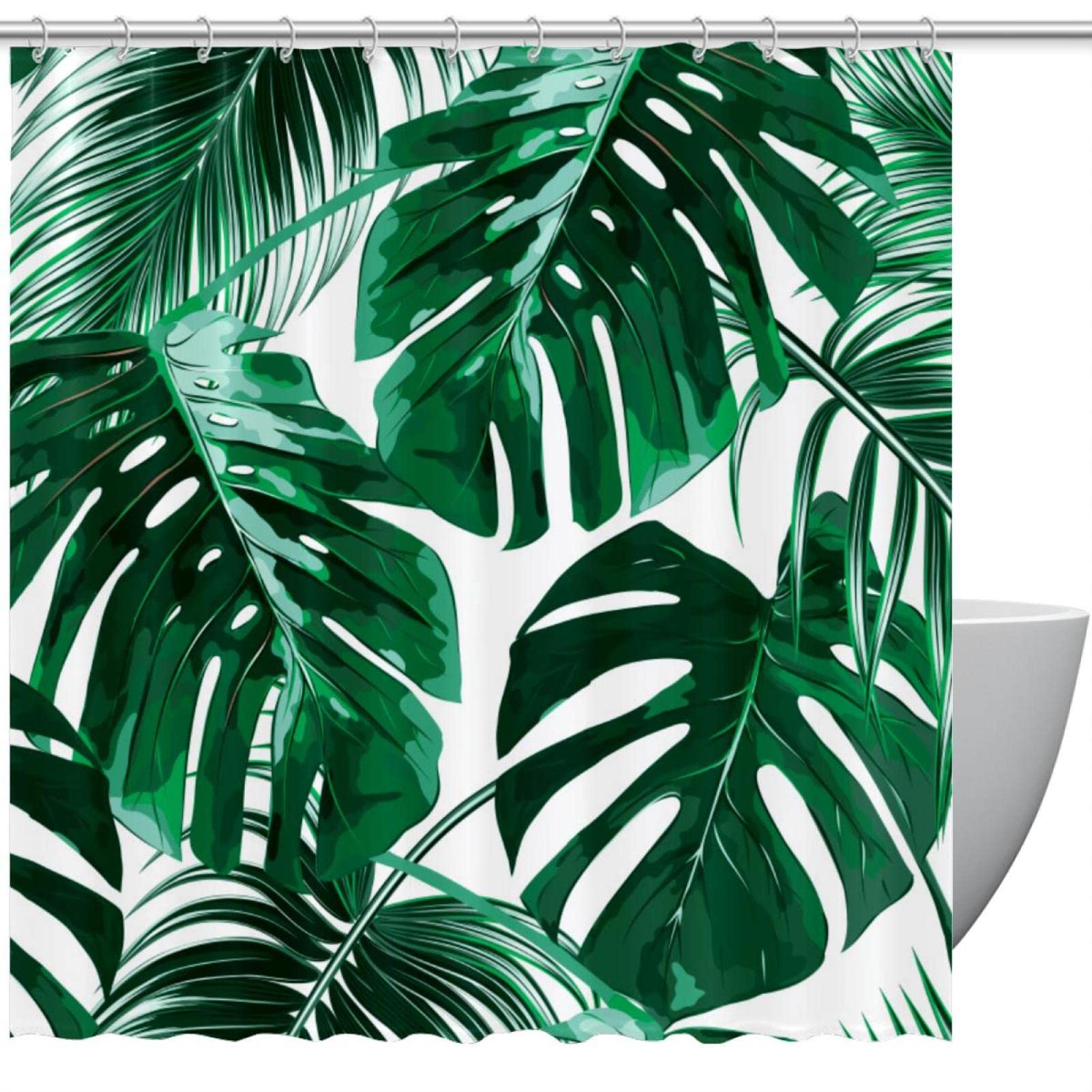 Rideau de douche 152x182 cm imprimé tropical vert sans odeur avec crochets