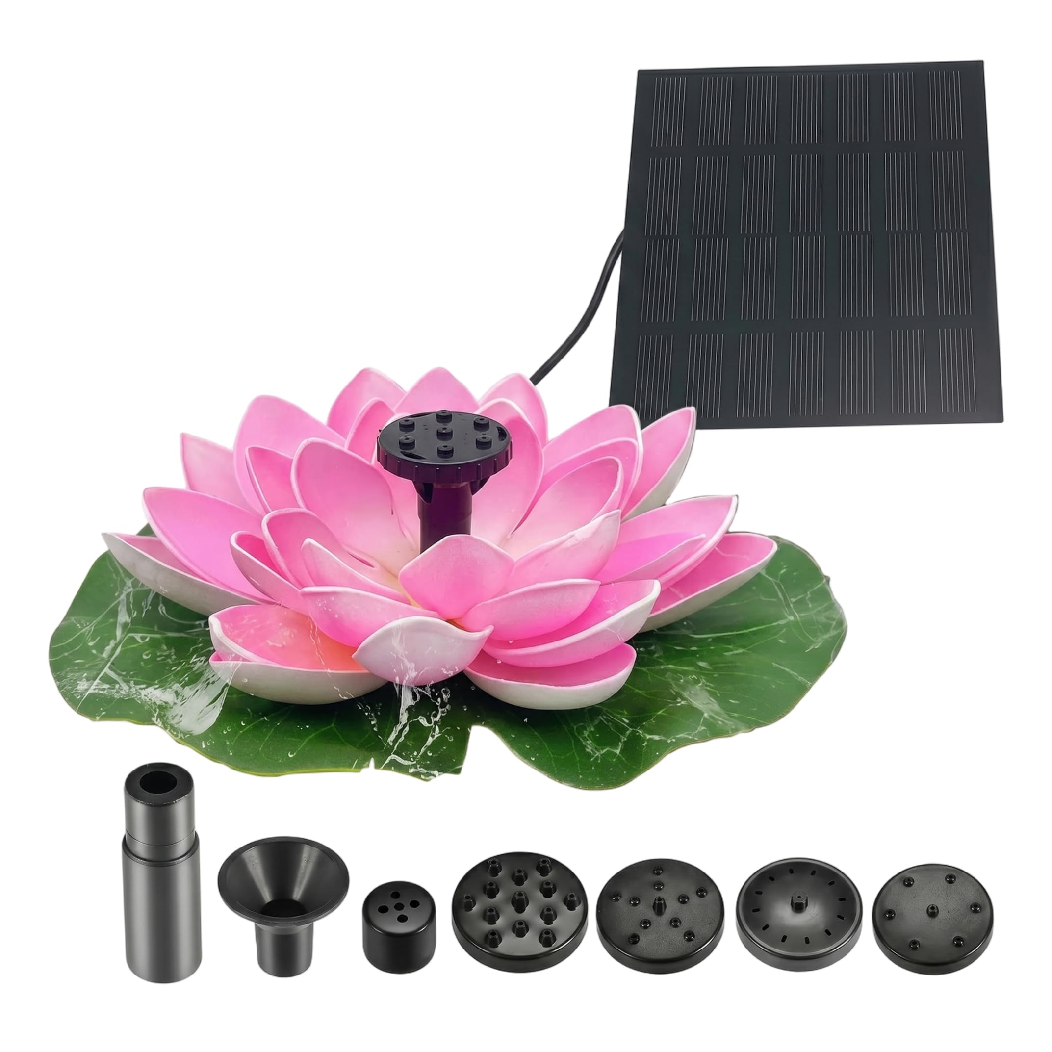 Solar Fountain Bird Bath, 6 Inch Floating Flowers with Split Solar Panel & 6 Nozzles Lotus Decor for Pond Garden Yard, Style-2