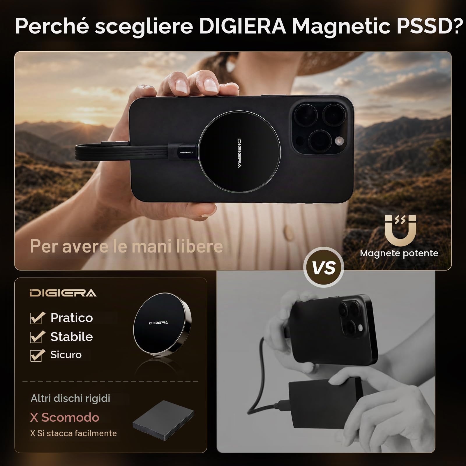 SSD Portatile Magnetico da 1 TB, Unità a Stato Solido Esterna con USB-C 3.2 Gen 2x2, Velocità fino a 2000 MB/s, Compatta e Resistente, Compatibile con iPhone 15/16/17 e Altri Dispositivi USB-C