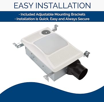 Broan 100HL Bathroom Fan, 100 CFM for 4 Ducts w/100W Max Incandescent Light (Not Included) & Heater - White