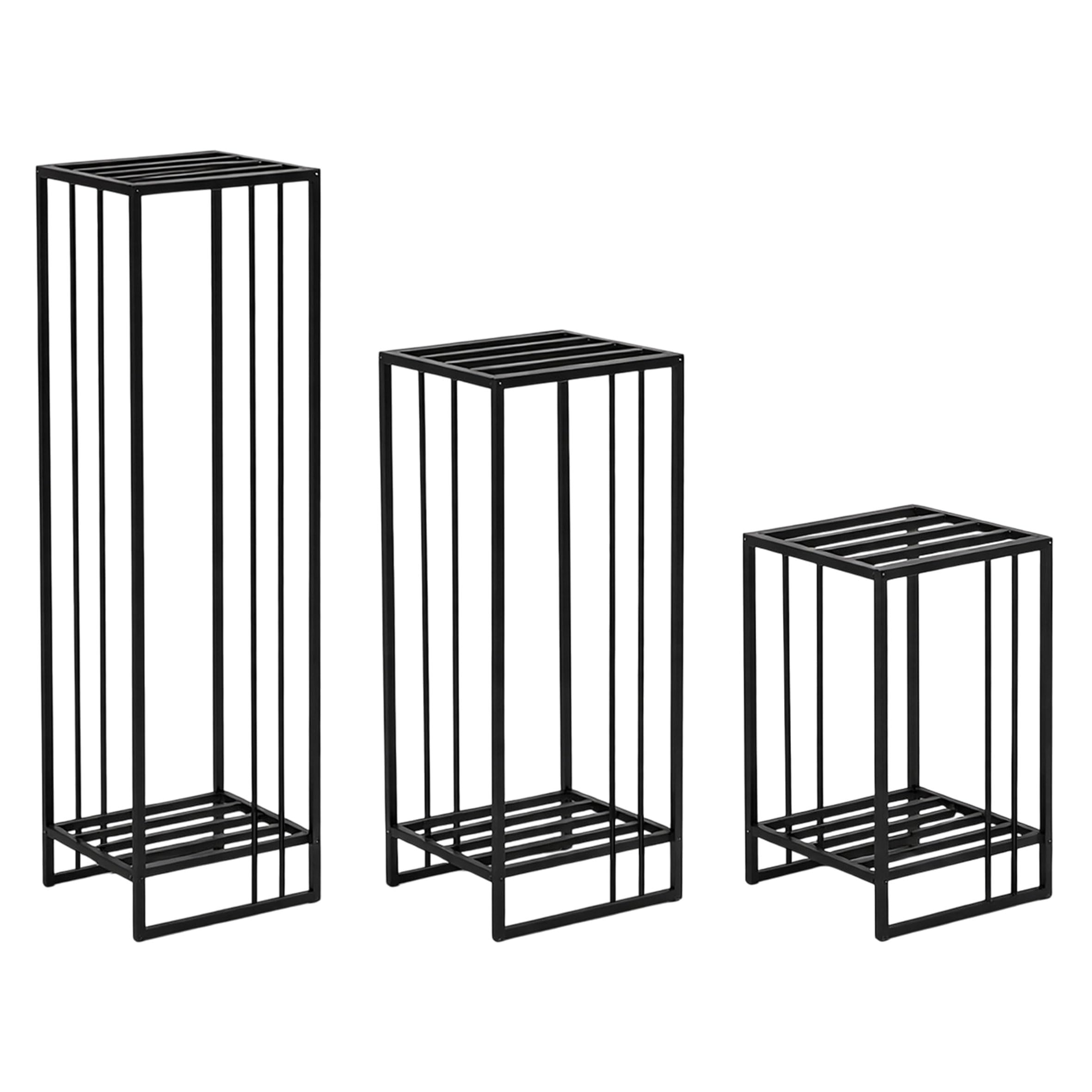 Metalowy stojak na kwiaty, zestaw 3 szt., czarny – metalowy stojak na rośliny, prostokątny, 55 – 75 – 95 cm, nowoczesny taboret na kwiaty, malowany proszkowo, wytrzymały i łatwy w pielęgnacji