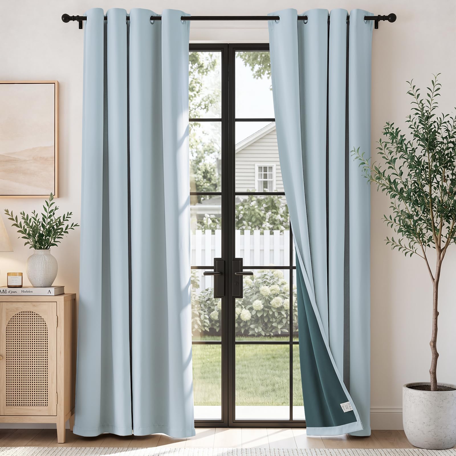 TOPICK Cortinas Cortas Opacas 140An x 200Al cm 2 Paneles Azul Claro | Cortinas Blackout Térmicas Aislantes Frío y Calor Grises con Ojales Modernas para Ventanas Salón Dormitorio Cocina