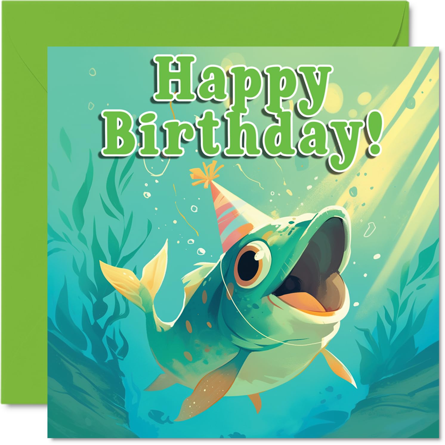 Fish Birthday Cards - Sealife Party - Happy Birthday Card for Son Daughter Brother Sister Grandson Granddaughter Niece Nephew Cousin, 145mm Bday Greeting Cards