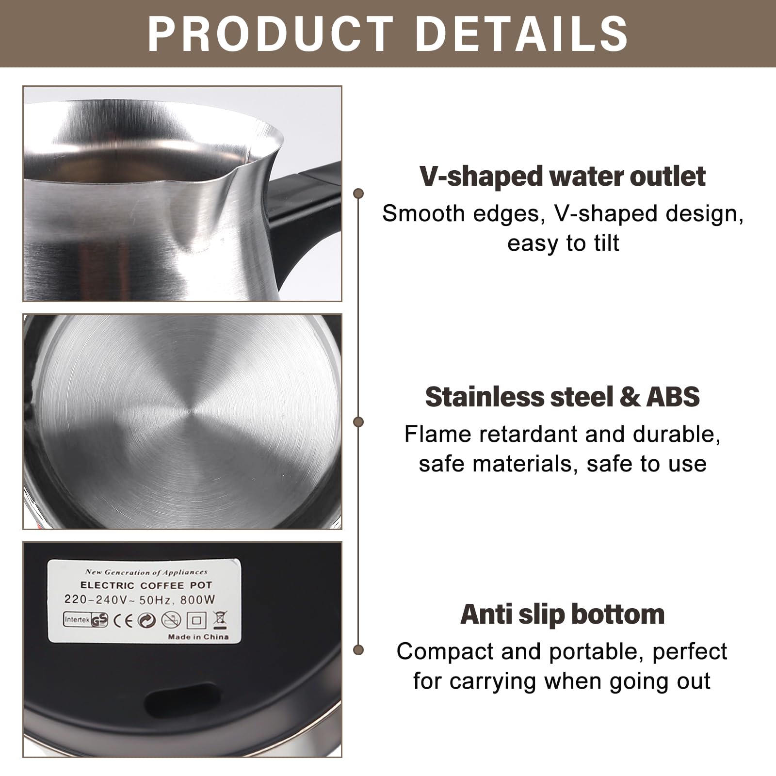 Aqxreight Elektrische Türkische Kaffeekanne 500ml - Edelstahl Mokka Kocher Mit Abnehmbarem Griff Für Büro & Zuhause