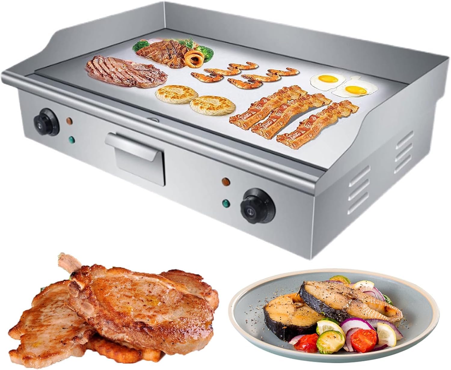 Komercyjny elektryczny grill kuchenny 29 cali, 4400 W, płaski, blatowy, ze stali nierdzewnej, nieprzywierająca powłoka Teppanyaki