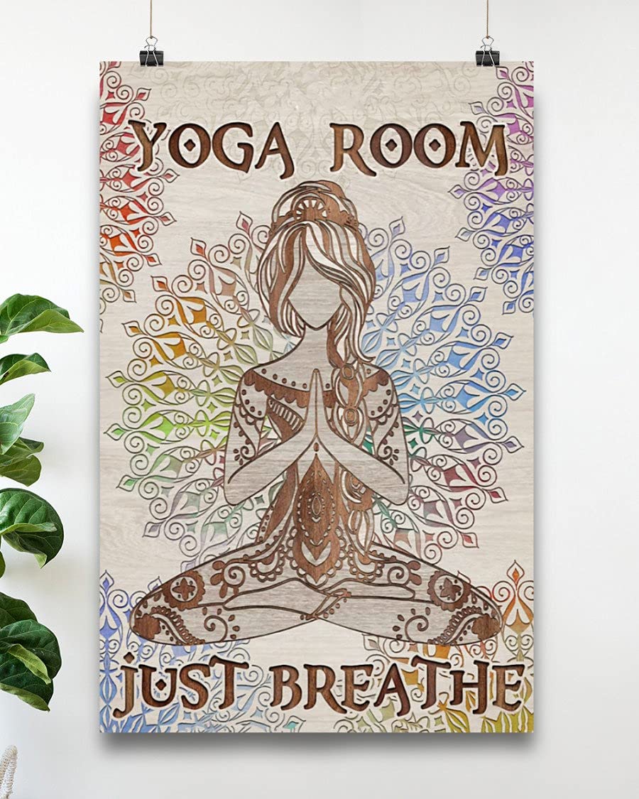 Yoga Just Breathe Art Tin Sign Metal Plaque Retro Pin Girl Man Cave Bar Club Bathroom Wall Decoration 8x12inch