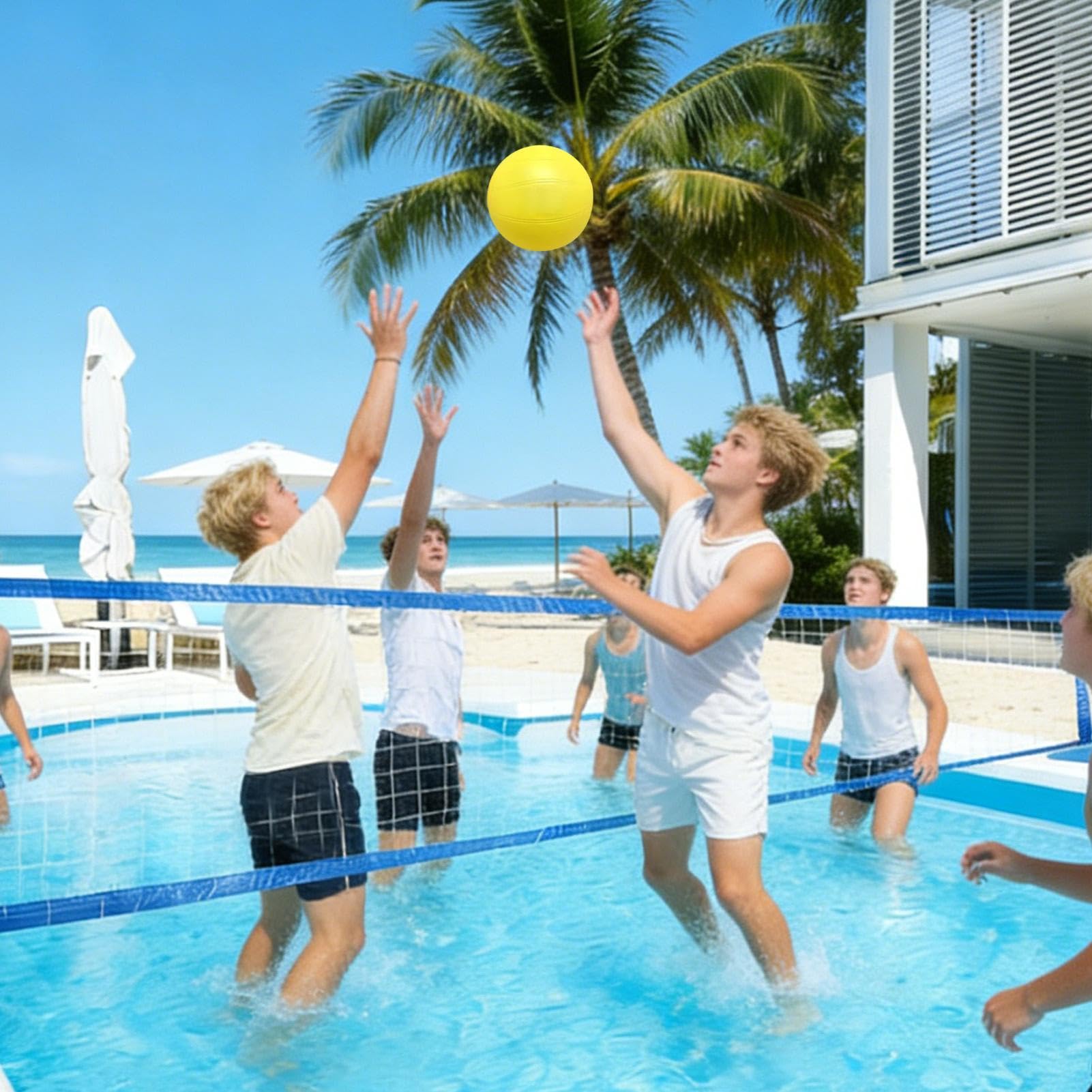 Generisch Pool Volleyball Netz - Verstellbare Länge 15-32ft Ersatz, Wasser schwimmendes Strandvolleyball Set, inklusive Ball und Pumpe, langlebiges Poolspiel | für Hinterhof Platz