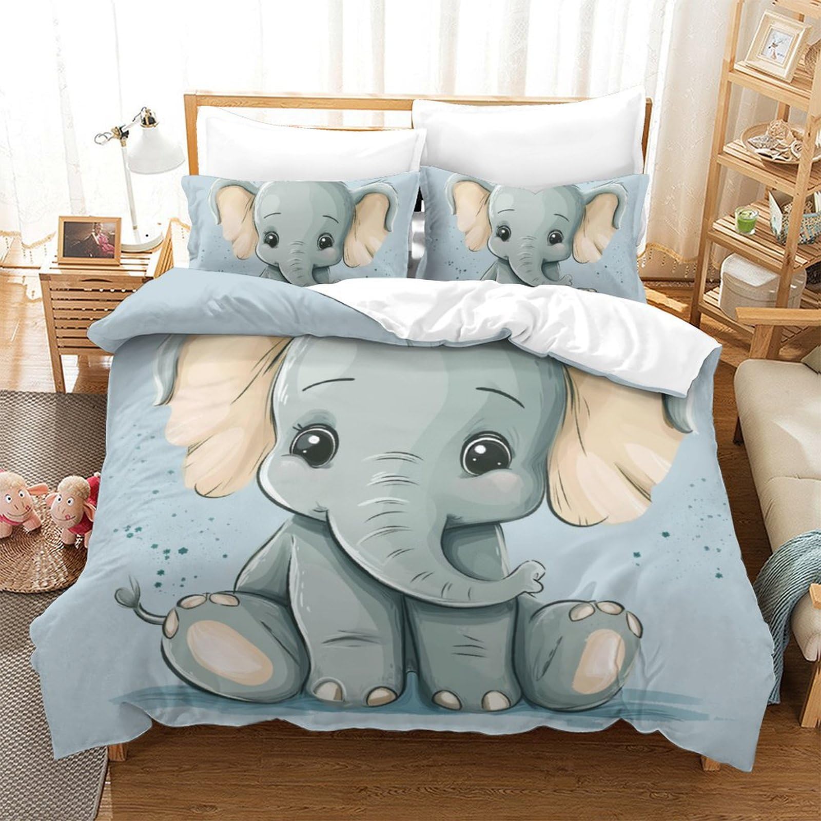 Xfklynvcj Style-1 Duvet Cover Set Elephant Decorative Duvet Cover Comforter Cover Polyester Microfiber 3Pc With Zipper Bedding For Bedroom, Guestroom Double（200X200cm）